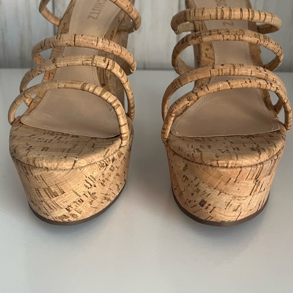 SCHUTZ Cari Slip On Tan Platform Wedge Sandals - Picture 7 of 11